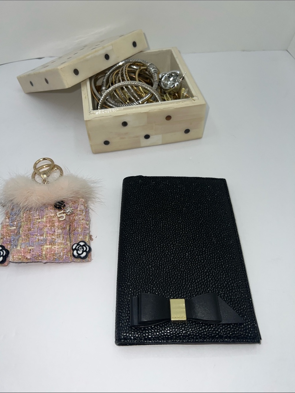 Ted Baker Black Bow Passport Holder with Gold Accent